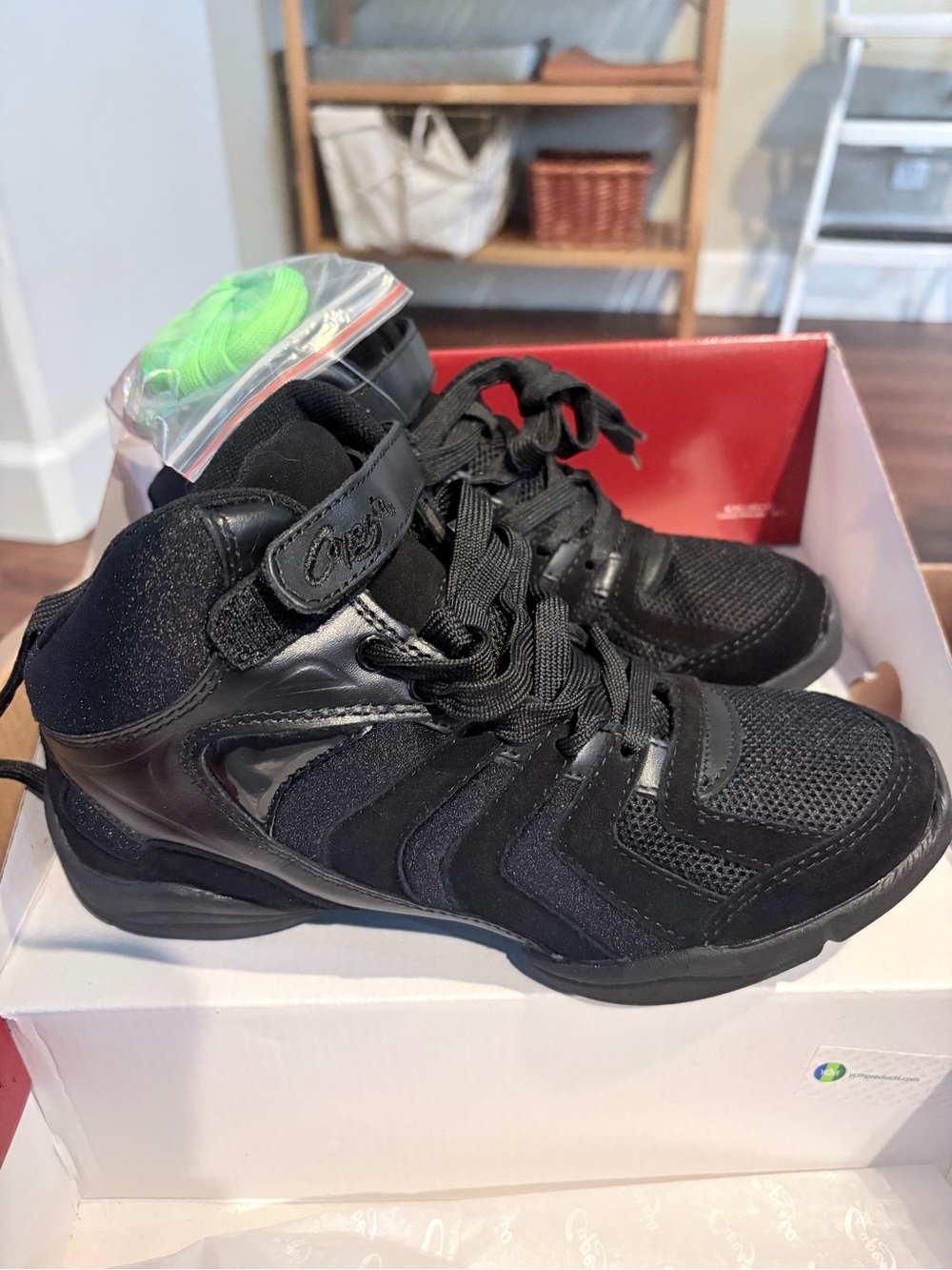 Women’s Capezio Black High-Top Dance Sneakers with Neon Green Laces